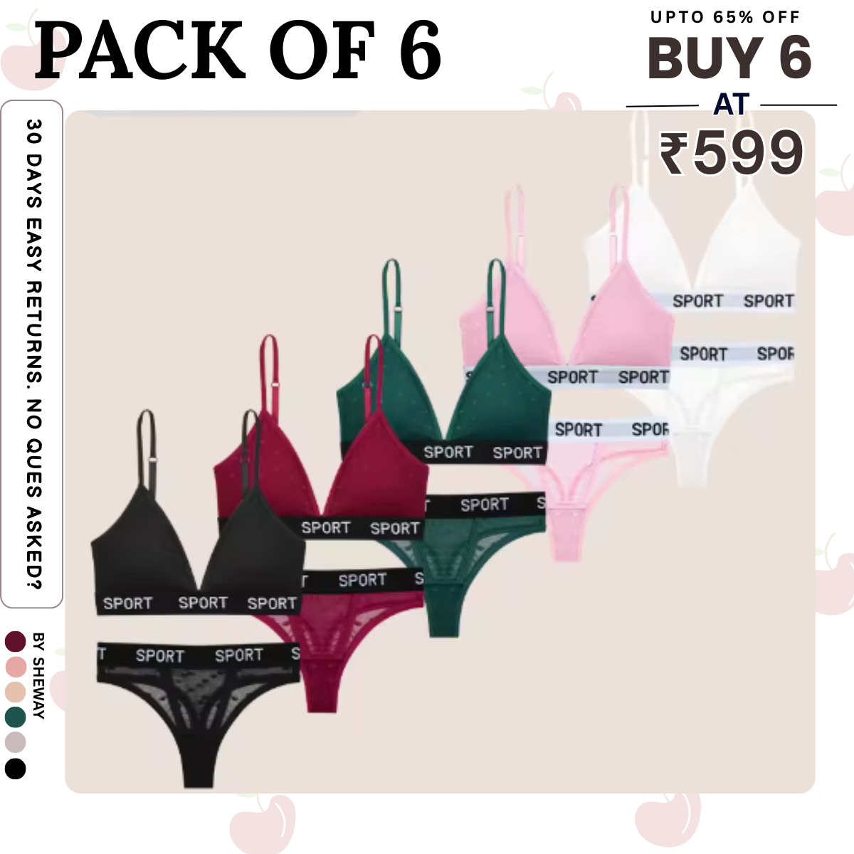 (Pack of 6) Premium Women’s Bra Panty Lingerie Set | Stylish, Comfortable & Affordable | LS-003