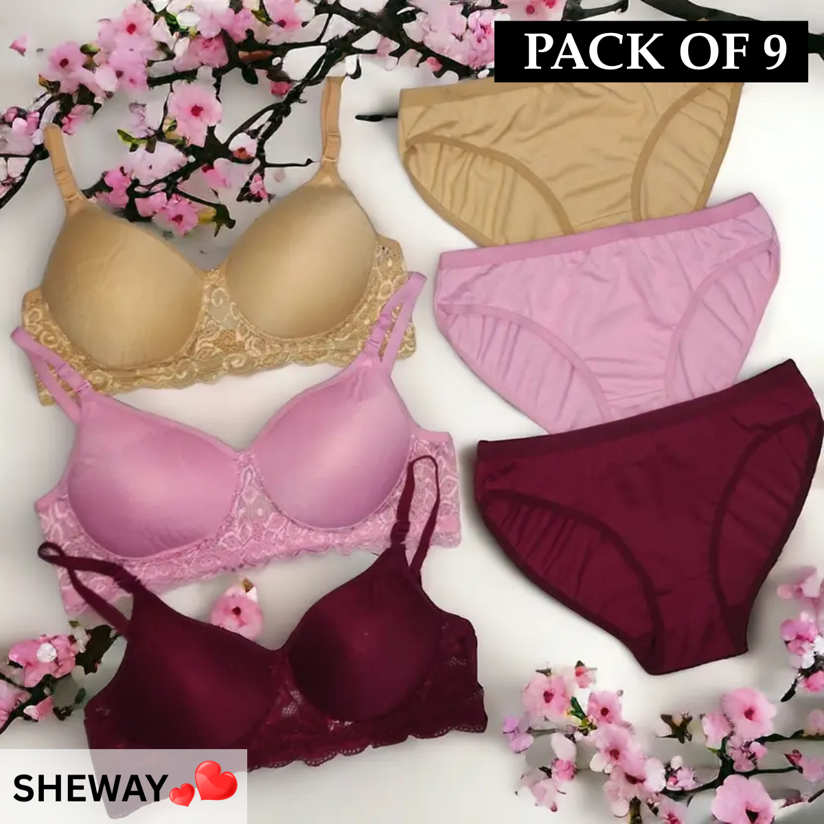 9-Pack Soft & Comfortable Lingerie Set Combo for Women – Everyday Elegance | LC-13