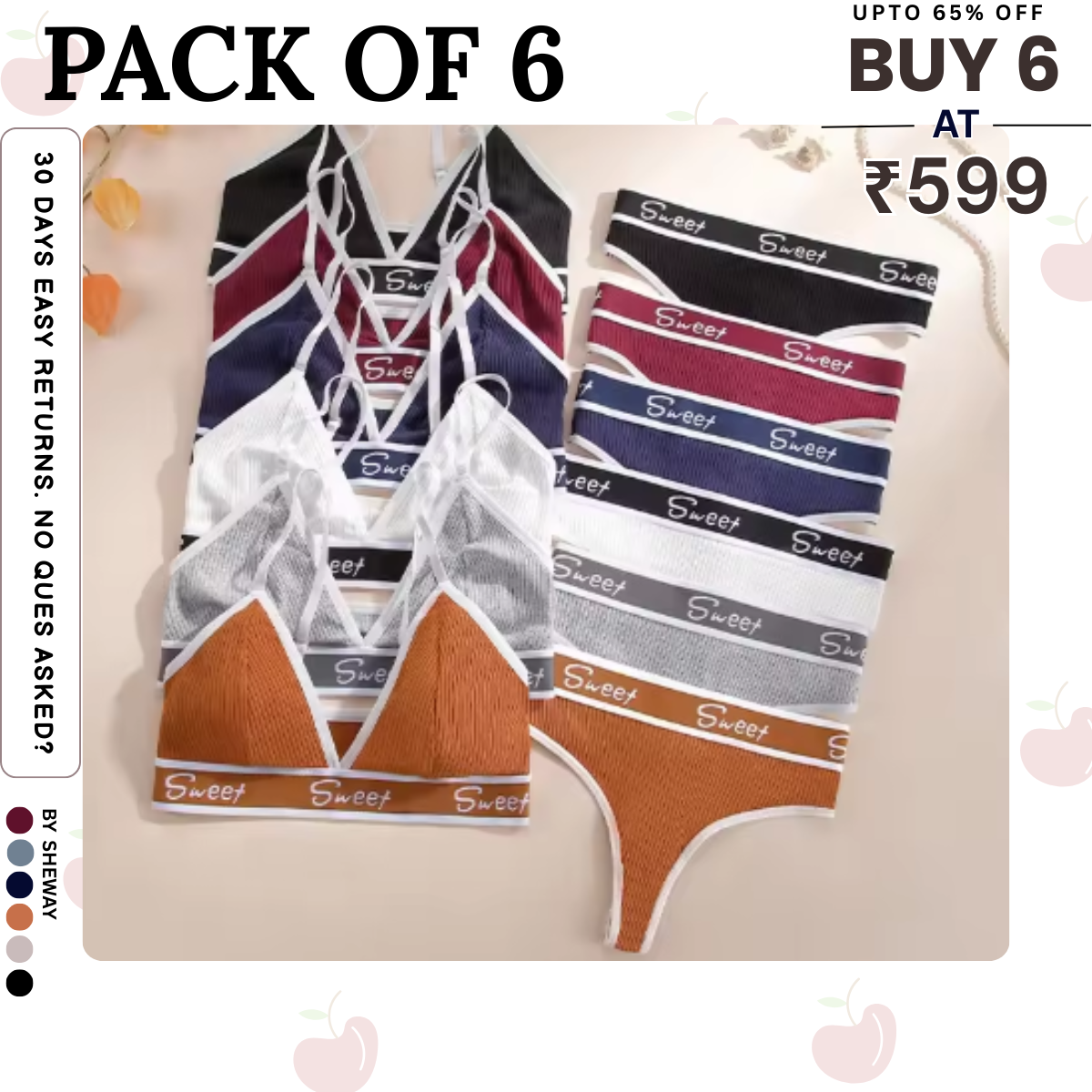 (Pack of 6) Premium Women’s Bra Panty Lingerie Set | Stylish, Comfortable & Affordable | LS-006