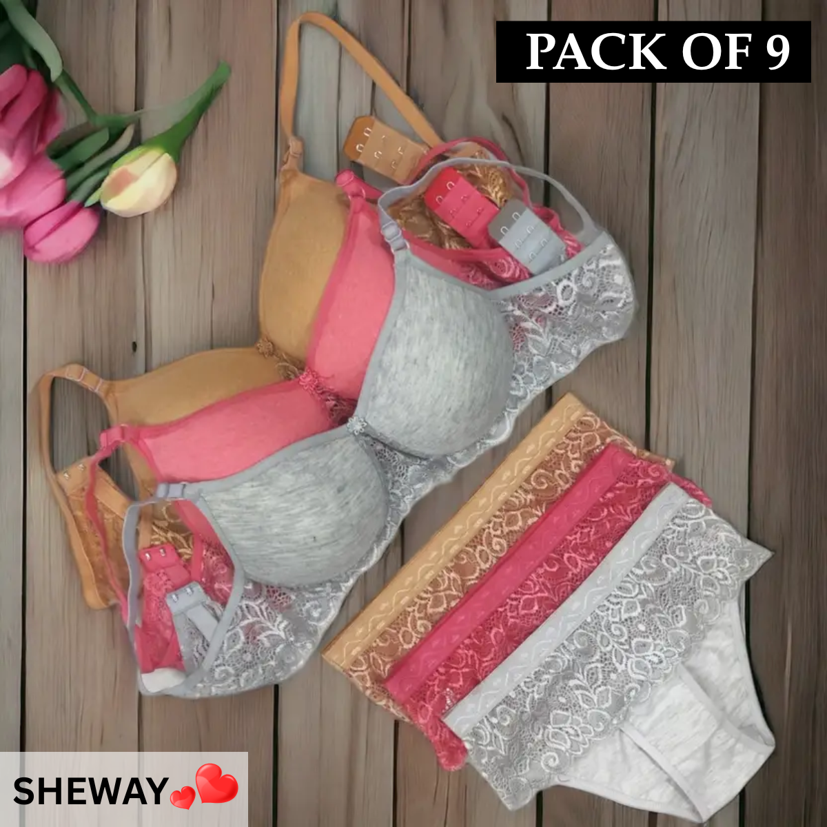 9-Pack Soft & Comfortable Lingerie Set Combo for Women – Everyday Elegance | LC-07
