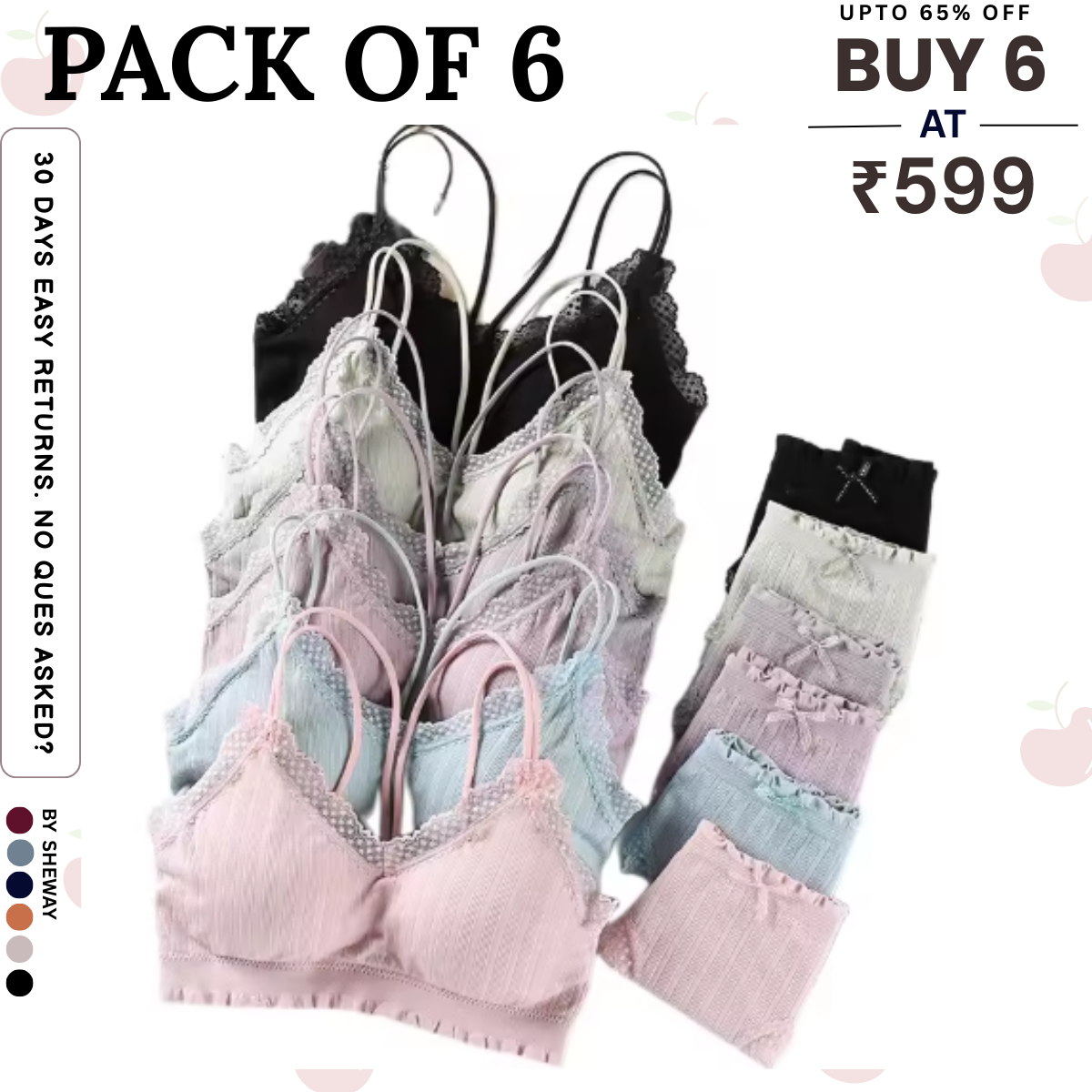 (Pack of 6) Premium Women’s Bra Panty Lingerie Set | Stylish, Comfortable & Affordable | LS-004