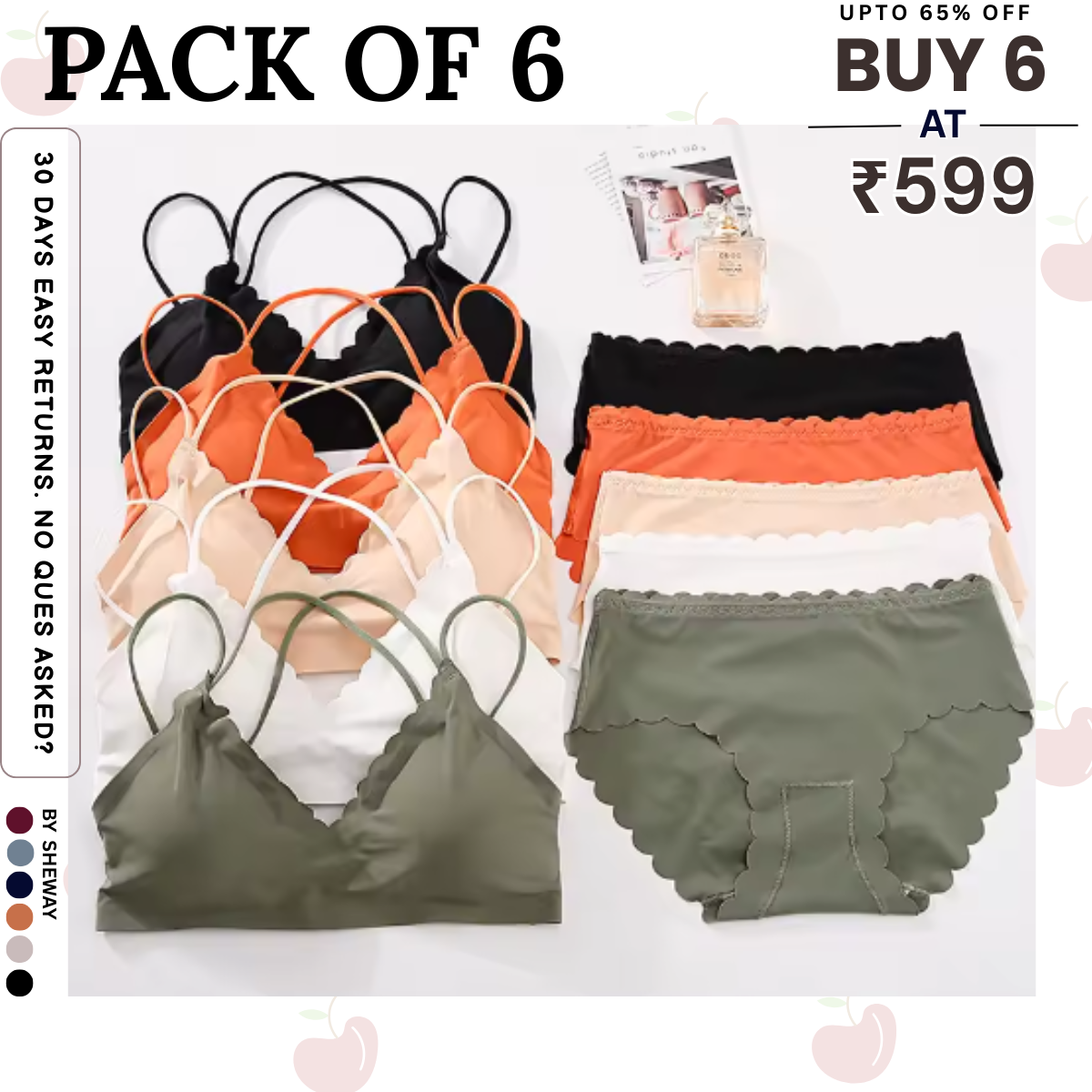 (Pack of 6) Premium Women’s Bra Panty Lingerie Set | Stylish, Comfortable & Affordable | LS-005