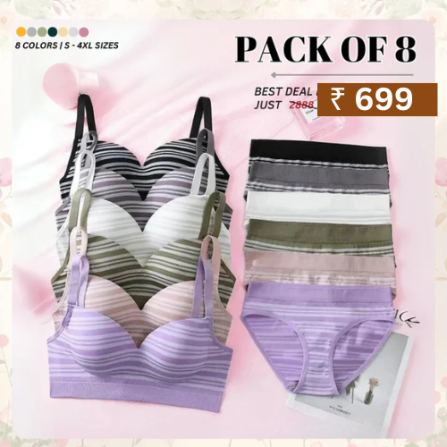 (Pack of 8) Women's Bra Panty Lingerie Set for Girl's | L-1001