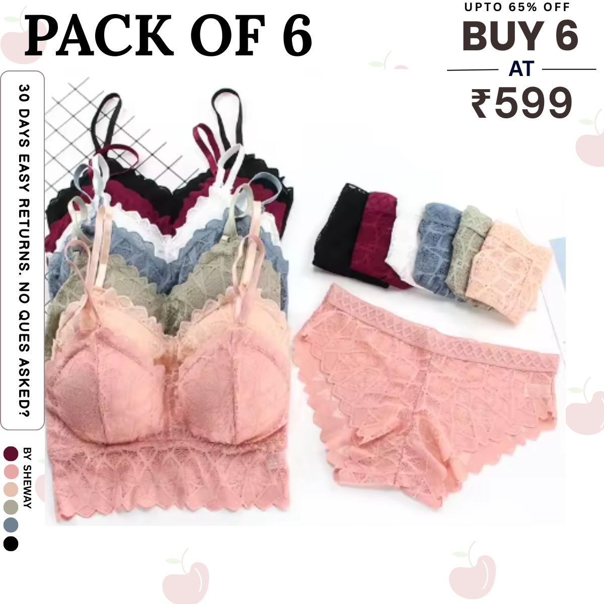 (Pack of 6) Premium Women’s Bra Panty Lingerie Set | Stylish, Comfortable & Affordable | LS-001